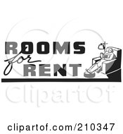 Royalty Free RF Clipart Illustration Of A Retro Black And White Rooms For Rent Sign by BestVector