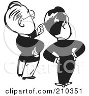 Royalty Free RF Clipart Illustration Of Retro Black And White Businessmen Looking And Pointing by BestVector