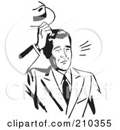 Royalty Free RF Clipart Illustration Of A Retro Black And White Businessman Scratching His Head