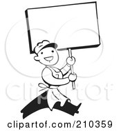 Retro Black And White Man Carrying A Blank Sign