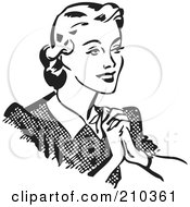 Royalty Free RF Clipart Illustration Of A Retro Black And White Happy Woman Holding Her Hands To Her Chest