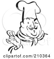 Royalty Free RF Clipart Illustration Of A Retro Black And White Chef Touching His Fingers