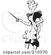 Royalty Free RF Clipart Illustration Of A Retro Black And White Woman Pointing A Stick by BestVector
