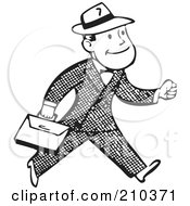Poster, Art Print Of Retro Black And White Businessman Carrying A Briefcase