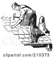 Royalty Free RF Clipart Illustration Of A Retro Black And White Male Roofer