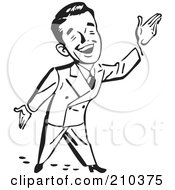 Royalty Free RF Clipart Illustration Of A Retro Black And White Businessman Gesturing Up To The Right