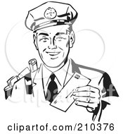 Royalty Free RF Clipart Illustration Of A Retro Black And White Mailman Holding A Letter