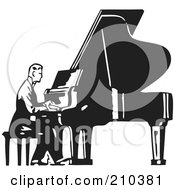 Poster, Art Print Of Retro Black And White Man Seated And Playing A Piano