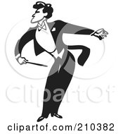 Royalty Free RF Clipart Illustration Of A Retro Black And White Music Conductor Facing Left Bending And Holding An Arm Back