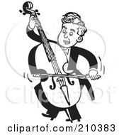 Poster, Art Print Of Retro Black And White Musician Facing Left And Playing A Bass