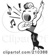 Royalty Free RF Clipart Illustration Of A Retro Black And White Female Opera Singer