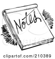 Royalty Free RF Clipart Illustration Of A Retro Black And White Notebook With Notes Text by BestVector