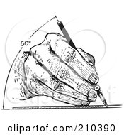 Royalty Free RF Clipart Illustration Of A Retro Black And White Architects Hand Drawing At 60 Degrees by BestVector