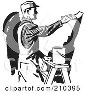 Royalty Free RF Clipart Illustration Of A Retro Black And White Painter Painting A Wall