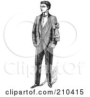Poster, Art Print Of Retro Black And White Gentleman Standing In A Suit - 2