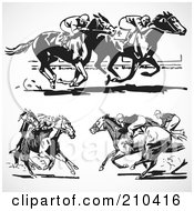 Poster, Art Print Of Digital Collage Of Retro Black And White Horse Races