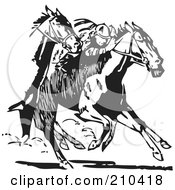 Royalty-Free Rf Clipart Illustration Of Retro Black And White Racing Horses
