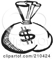 Royalty Free RF Clipart Illustration Of A Retro Black And White Money Sack With A Dollar Symbol by BestVector