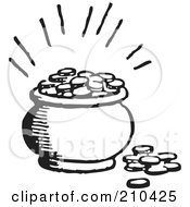 Poster, Art Print Of Retro Black And White Pot Of Coins