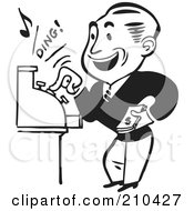 Poster, Art Print Of Retro Black And White Man Operating A Cash Register