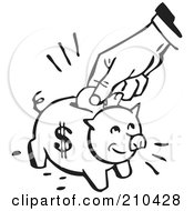 Royalty Free RF Clipart Illustration Of A Retro Black And White Hand Inserting A Coin Into A Piggy Bank