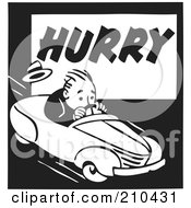 Retro Black And White Man Driving On A Hurry Advertisement