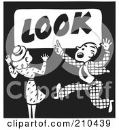 Poster, Art Print Of Retro Black And White Woman And Man On A Look Advertisement