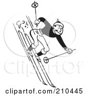 Poster, Art Print Of Retro Black And White Man Skiing Downhill