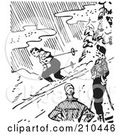 Royalty Free RF Clipart Illustration Of Retro Black And White People Watching A Skier