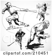 Poster, Art Print Of Digital Collage Of Retro Black And White Hockey And Baseball Players