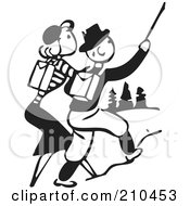 Poster, Art Print Of Retro Black And White Couple Hiking Outdoors