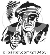 Poster, Art Print Of Retro Black And White Criminal Pointing A Gun