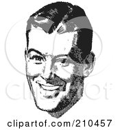 Royalty Free RF Clipart Illustration Of A Retro Black And White Mans Face With A Smile by BestVector