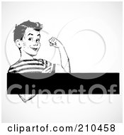 Poster, Art Print Of Retro Black And White Strong Boy Flexing With A Text Box