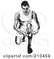 Royalty Free RF Clipart Illustration Of A Retro Black And White Man Kneeling And Putting On A Sock