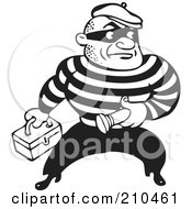 Retro Black And White Criminal Carrying A Flashlight And Box