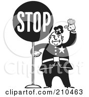 Poster, Art Print Of Retro Black And White Policeman With A Stop Sign