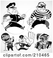 Royalty Free RF Clipart Illustration Of A Digital Collage Of Retro Black And White Policemen And Criminals by BestVector