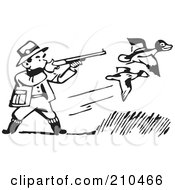 Poster, Art Print Of Retro Black And White Man Shooting At Ducks