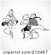 Royalty Free RF Clipart Illustration Of A Digital Collage Of A Retro Black And White Woman And Couple Ice Skating