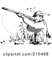 Poster, Art Print Of Retro Black And White Man Wading And Shooting At Ducks