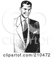 Royalty Free RF Clipart Illustration Of A Retro Black And White Man In A Suit