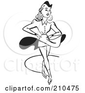 Royalty Free RF Clipart Illustration Of A Retro Black And White Woman Ice Skating