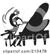 Royalty Free RF Clipart Illustration Of A Retro Black And White Man Wildly Playing A Piano
