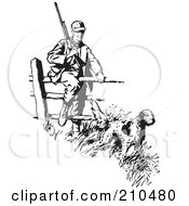 Poster, Art Print Of Retro Black And White Hunting Dog Leading A Man Over A Fence