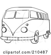 Poster, Art Print Of Black And White Coloring Page Outline Of A Hippie Bus Van