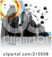 Poster, Art Print Of Grungy Urban Background Of Highrises Rainbows Helicopters And Splatters