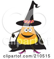 Royalty Free RF Clipart Illustration Of A Halloween Candy Corn In A Witch Costume Carrying A Cauldron Bucket