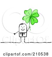 Happy Stick Person Business Man Holding Up A Clover