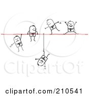 Poster, Art Print Of Group Of Stick Person Business Men Walking Falling And Hanging On A Wire